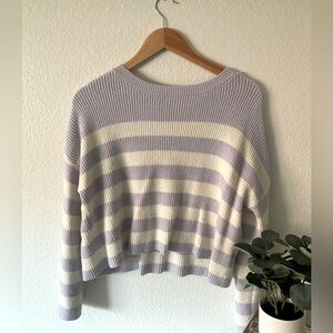 Woman’s purple stripped cropped sweater